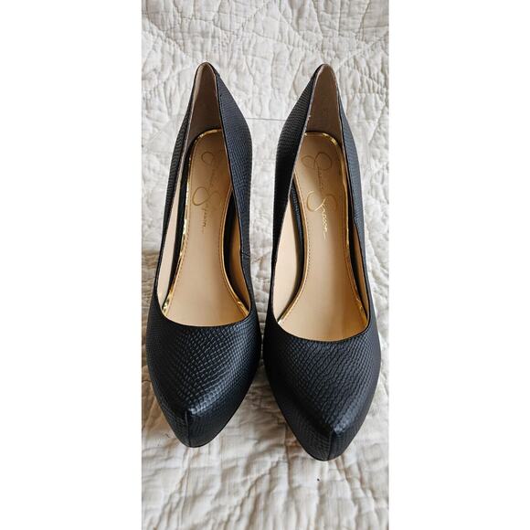 Jessica Simpson Anyelin Heels‎ Pump Black 9.5 Platform Snake 3D Texture EU 41 - Picture 2 of 9